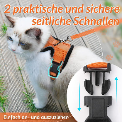 Katzengeschirr mit Leine, ausbruchsicher, orange, Größe M