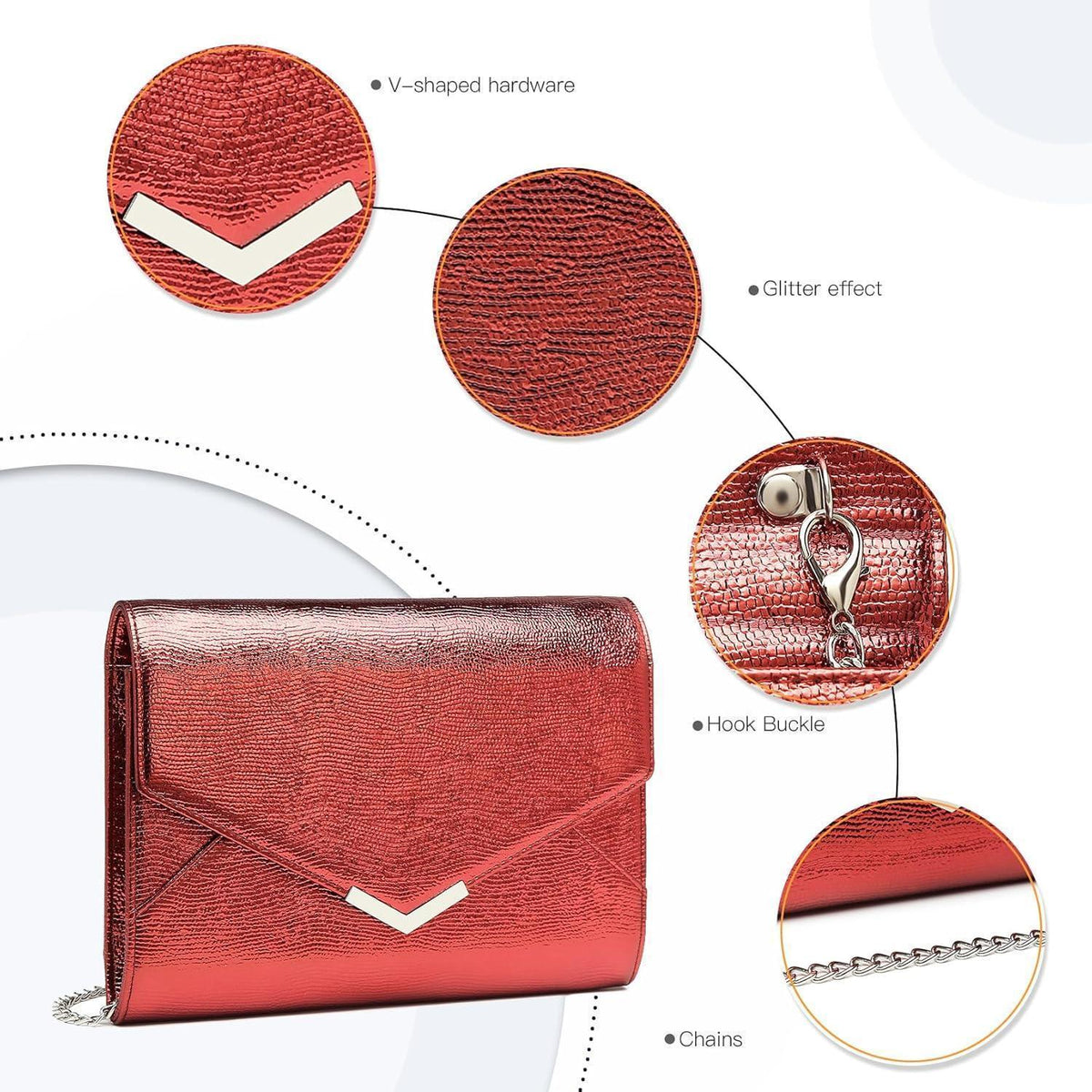 Miss Lulu Clutch mit Kette, Abendtasche Rot