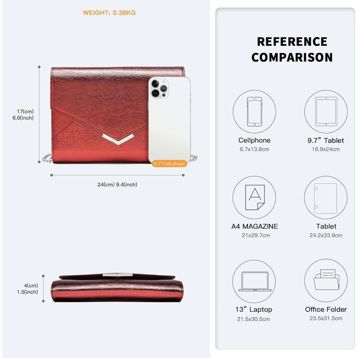 Miss Lulu Clutch mit Kette, Abendtasche Rot