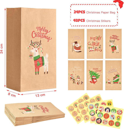 CHEPULA Geschenktüten Weihnachten 24 Stück Braun Papier