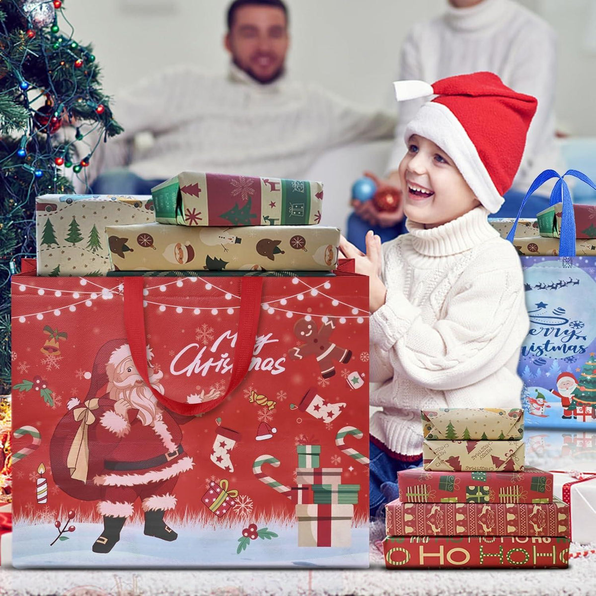 18er Weihnachts-Geschenktüten Set aus Non-Woven Material