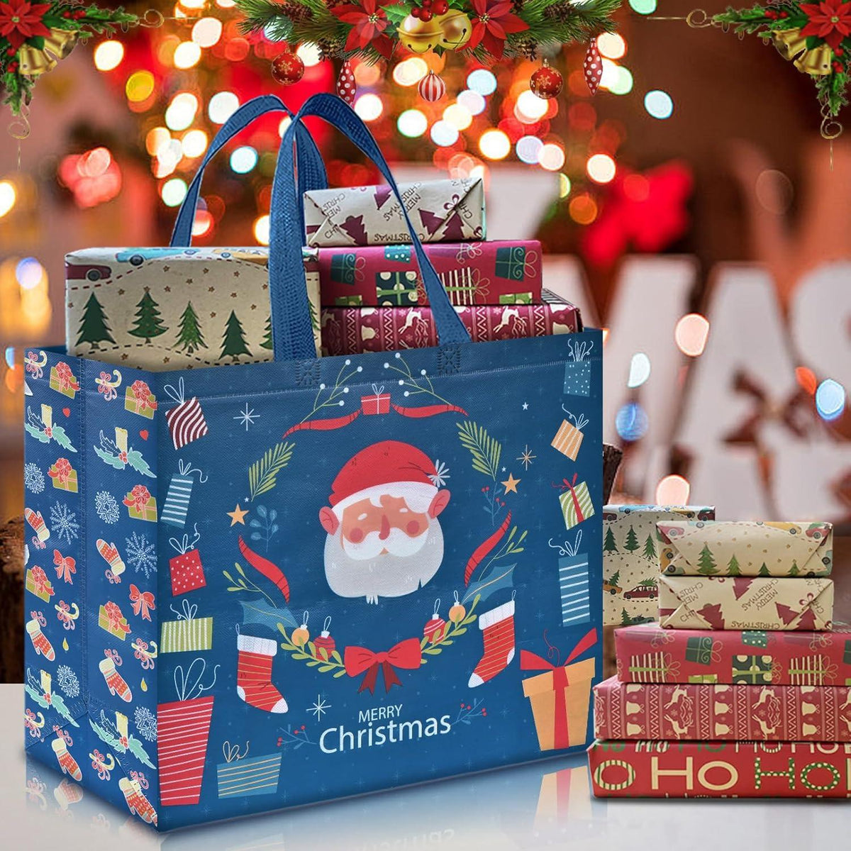 Geschenktüten Weihnachten Groß Wiederverwendbar 18 Stück 40x36x15CM