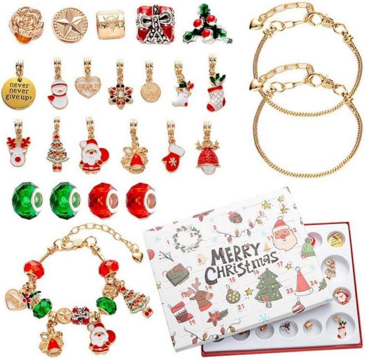 Adventskalender-Set mit Armbändern und Anhängern, Weihnachts Countdown