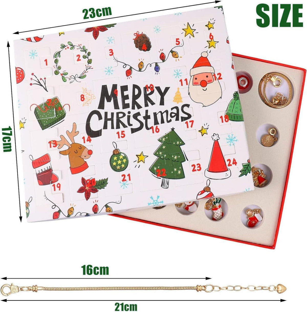 Adventskalender mit 24 Türchen & Armbändern, Weihnachts Countdown Set - Geschenk für Jungs Mädchen, Gold