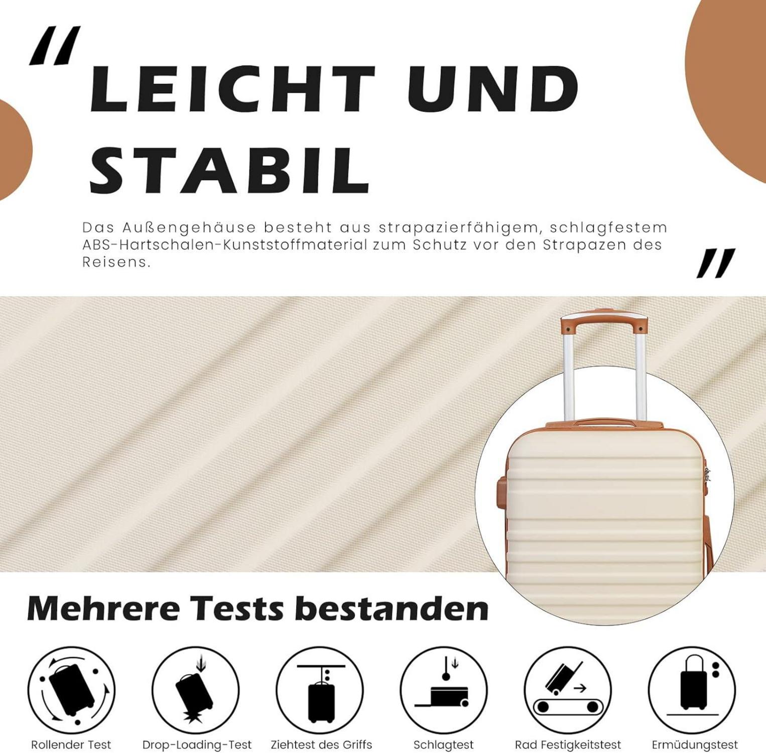 ABS Hartschalen Trolley Koffer 4 Rollen TSA-Schloss Weiß 3tlg