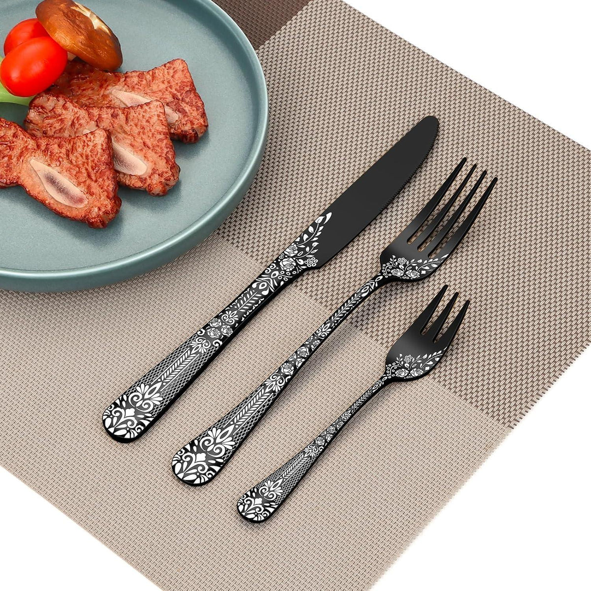 36-teiliges Besteckset Schwarz für 6 Personen mit Steakmessern