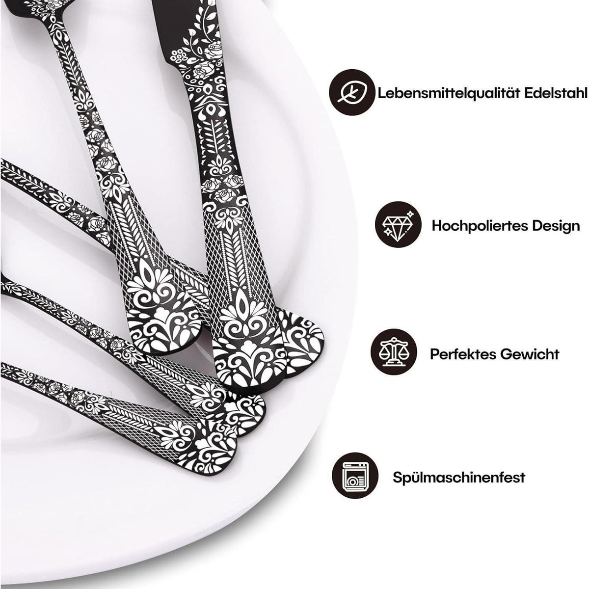36-teiliges Besteckset Schwarz für 6 Personen mit Steakmessern