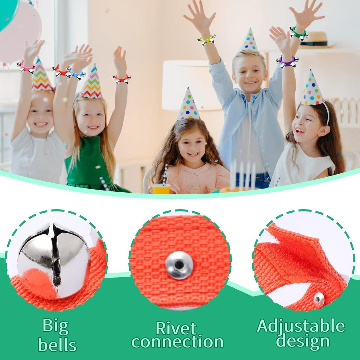 24 Stück Armband Jingle Bells - 12 Farben Handgelenkglocken