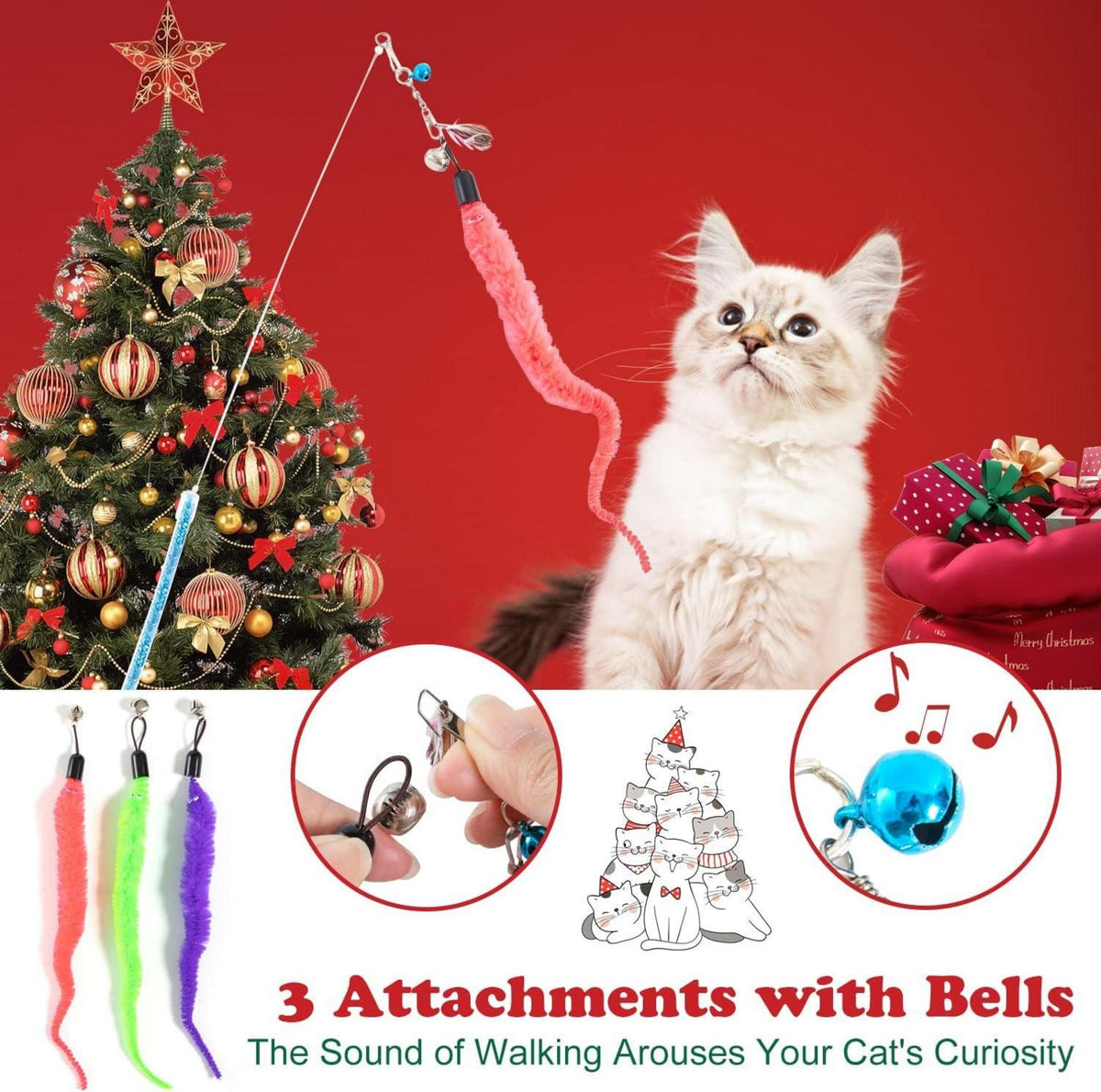Rorchio Adventskalender Katzen Spielzeug Federstab Fisch Maus Ball Glocke