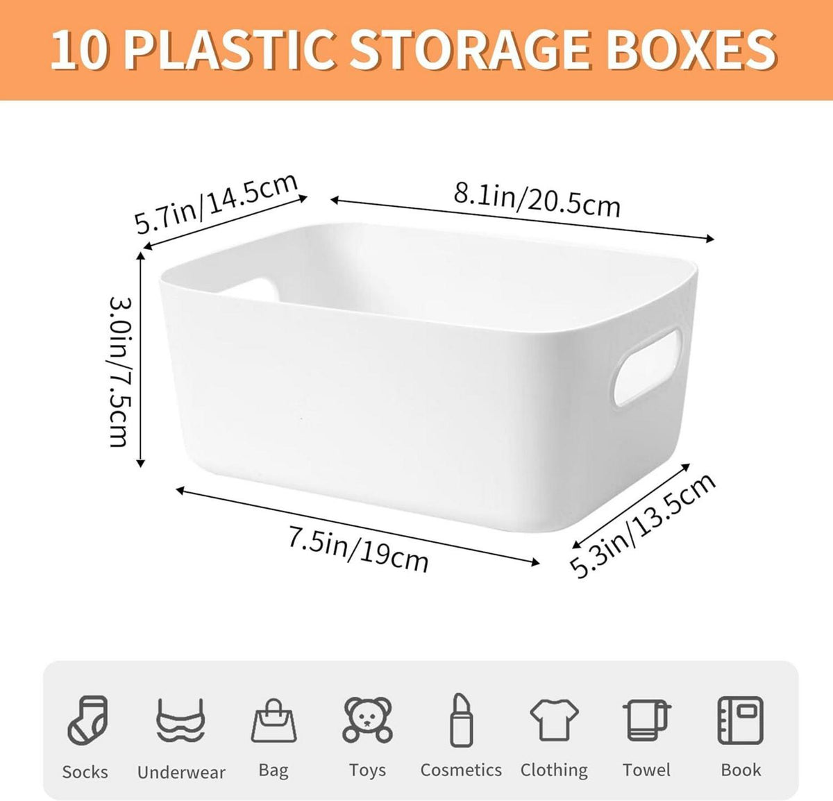 Kleine Aufbewahrungsboxen Kunststoff 20cm 10er Set Weiß-grau