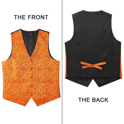 Herren Weste Krawatte Einstecktuch Set Jacquard Orange XL
