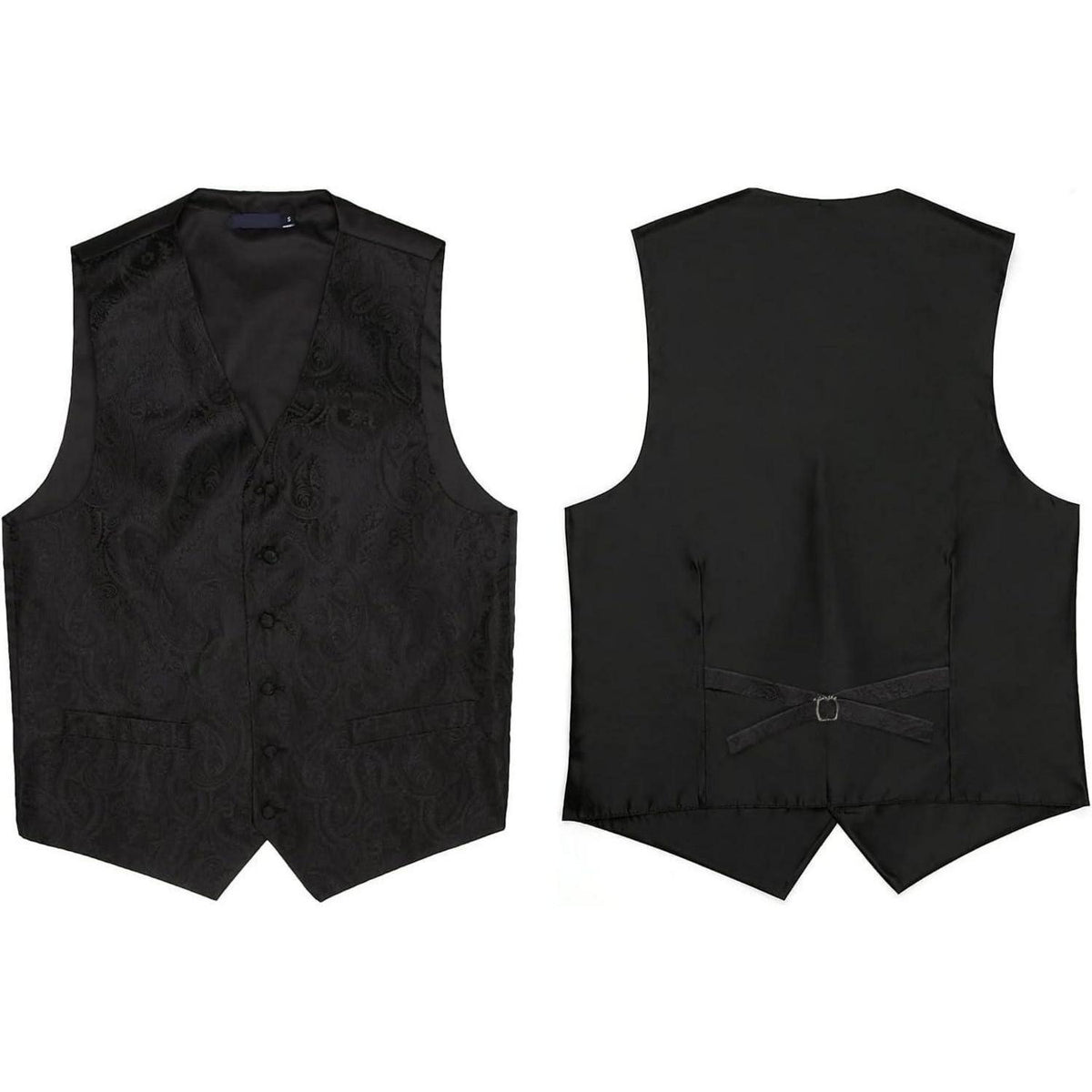 Herren Weste Krawatte Einstecktuch Set Jacquard Blumenmuster Schwarz XL