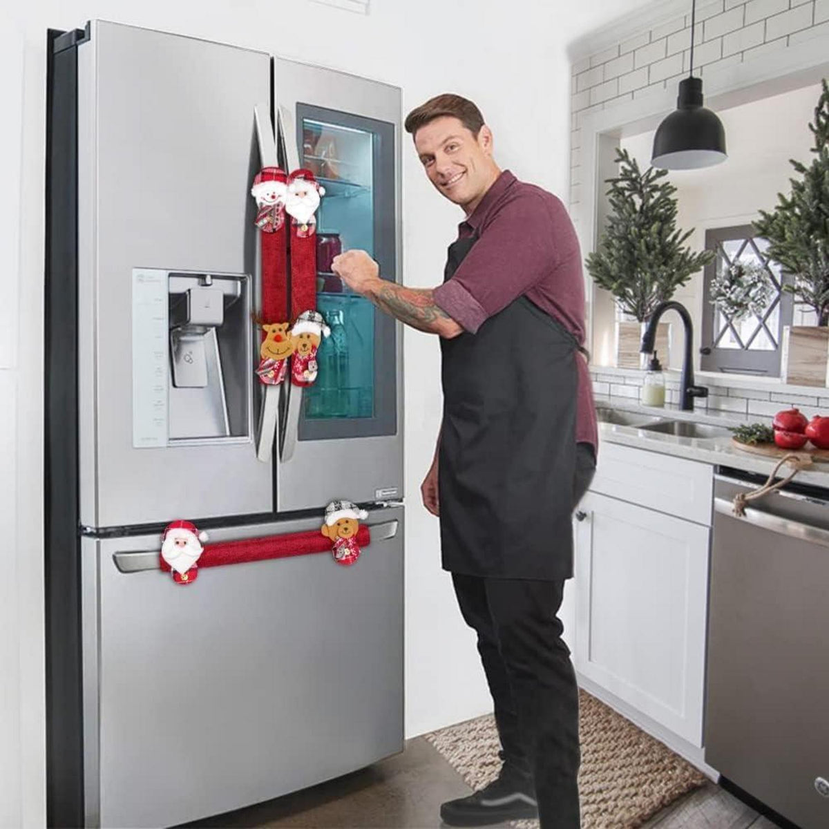 Weihnachts Kühlschrank Griffabdeckungen 8 Stück 38cm 3D Weihnachtsmann