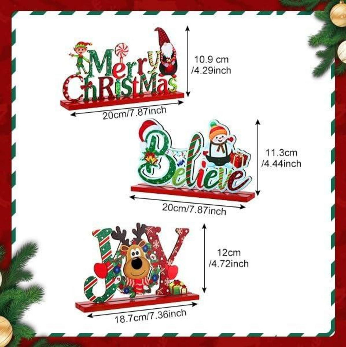 3-teilige Weihnachts Tischdekoration aus Holz Merry Christmas Joy