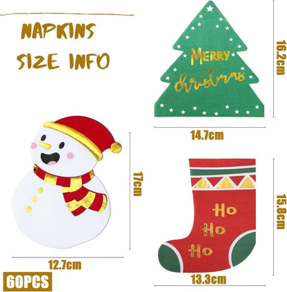 60x Weihnachts Servietten Papier 3-lagig 16x14cm Schneemann