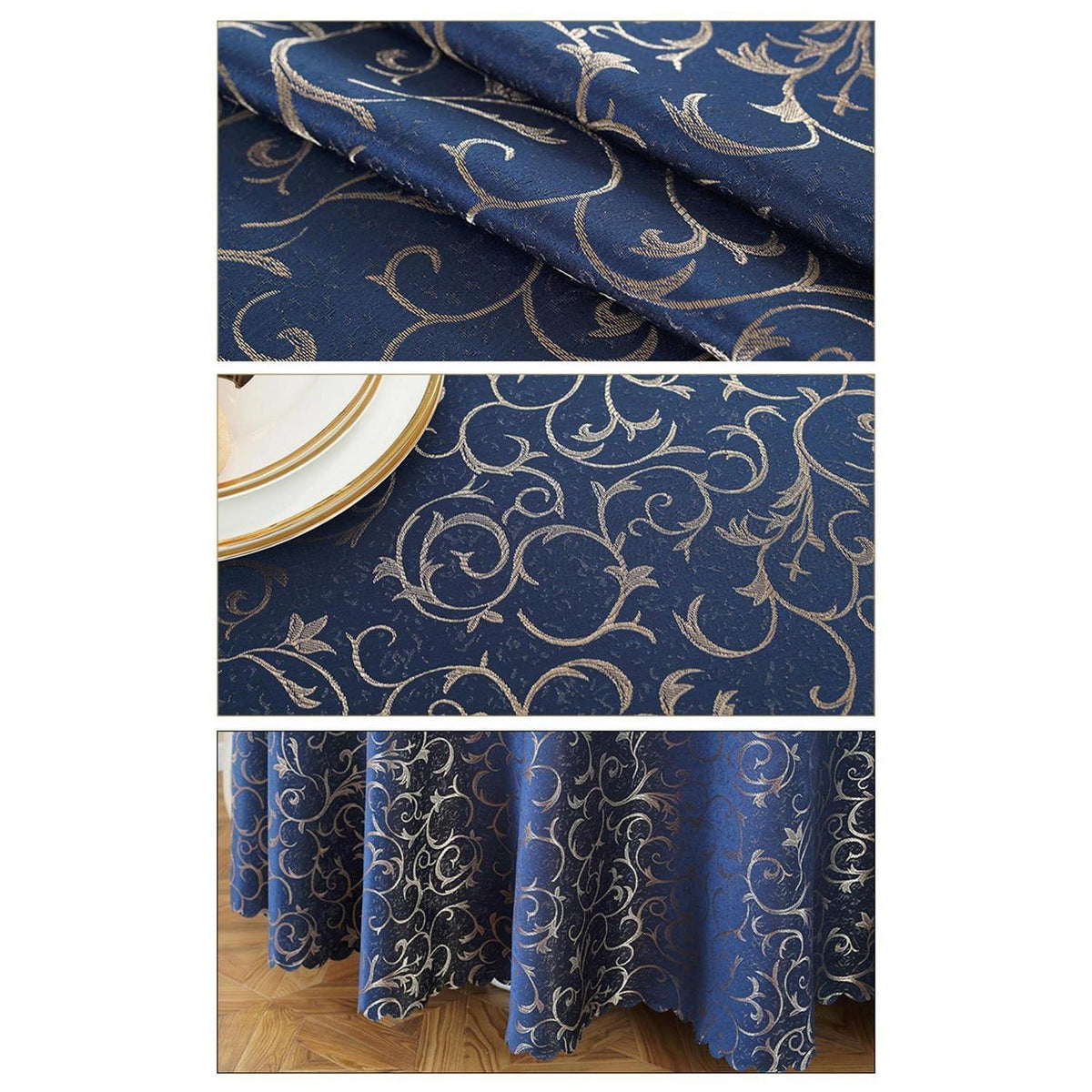 Runde Jacquard Tischdecke Marineblau 340 cm – Elegant & Pflegeleicht