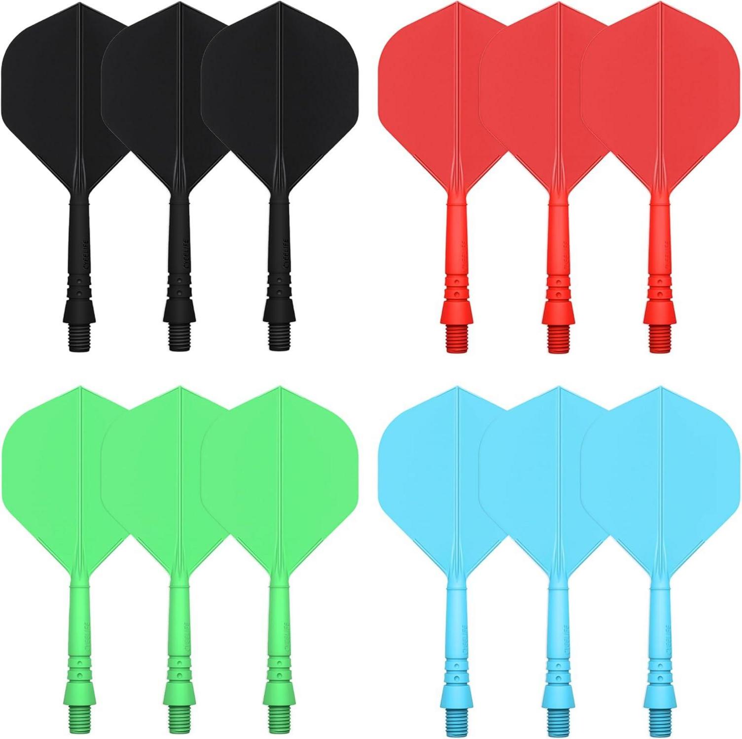 Dart Zubehör Set 12 Stabile Schaft Flights Schwarz/Rot/Blau/Grün