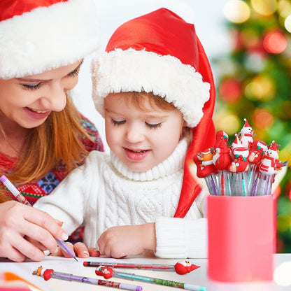 40 Stück Weihnachtsbleistifte Stapelbar 18CM Weihnachtsmann Schneemann Elch