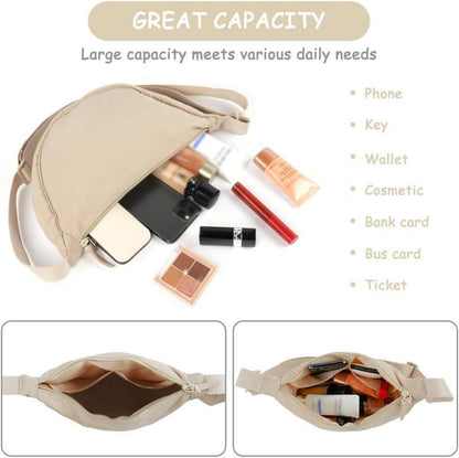 Damen Halbmond Crossbody Umhängetasche Nylon Reißverschluss
