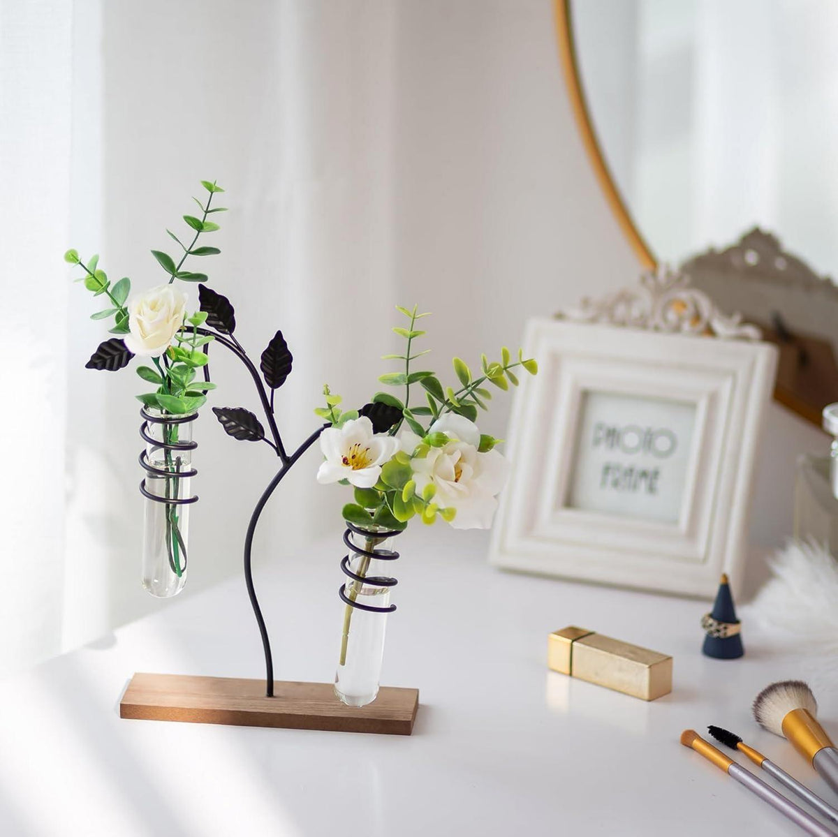 Moderne Glasseam Propagation Station Vase mit Metallrahmen