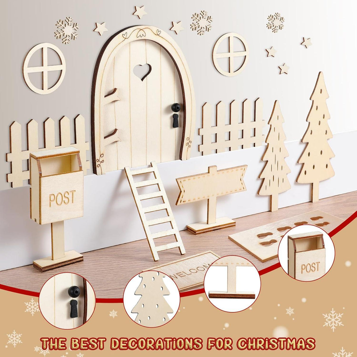 Wichteltür Set Miniatur Weihnachtswichtel Zubehör Holzhaus Feentür