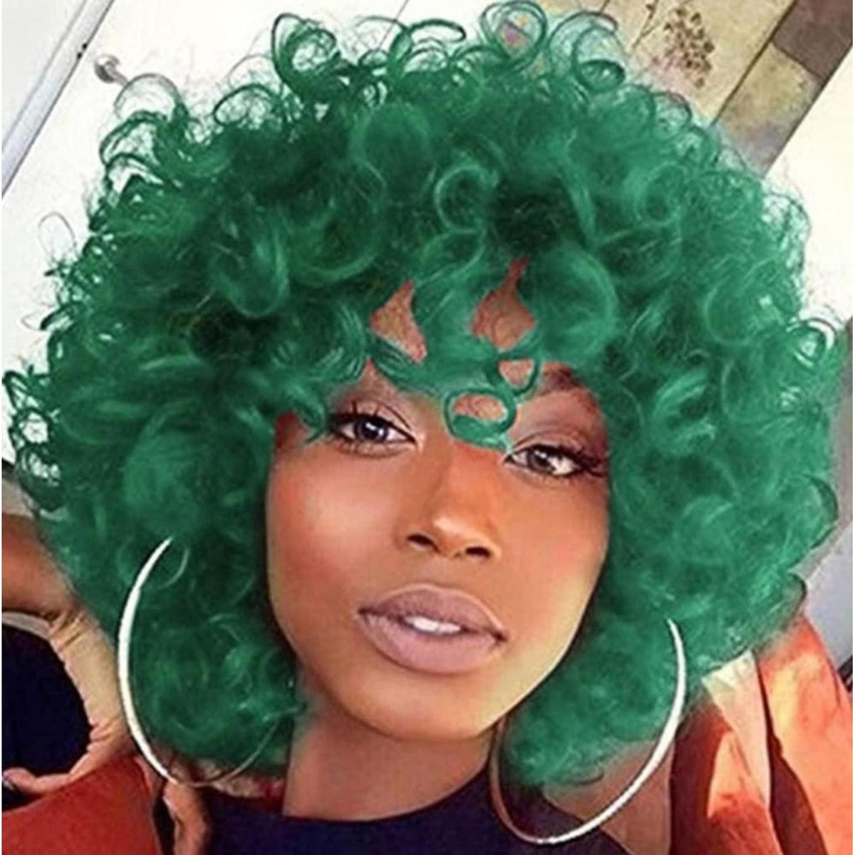 Grüne Afro Perücke Damen – Kurz, Lockig, Synthetisch