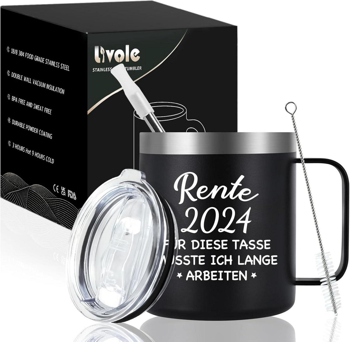 Livole Ruhestand Geschenk Tasse 350ml Camping Thermo Rente 2024