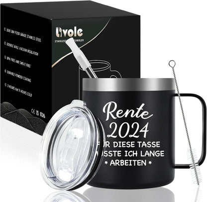 Livole Ruhestand Geschenk Tasse 350ml Camping Thermo Rente 2024