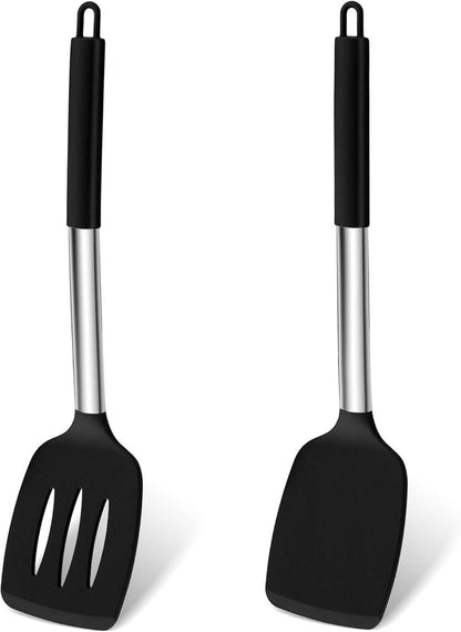 Silikon Pfannenwender Set Schwarz, Hitzebeständig, Spülmaschinenfest