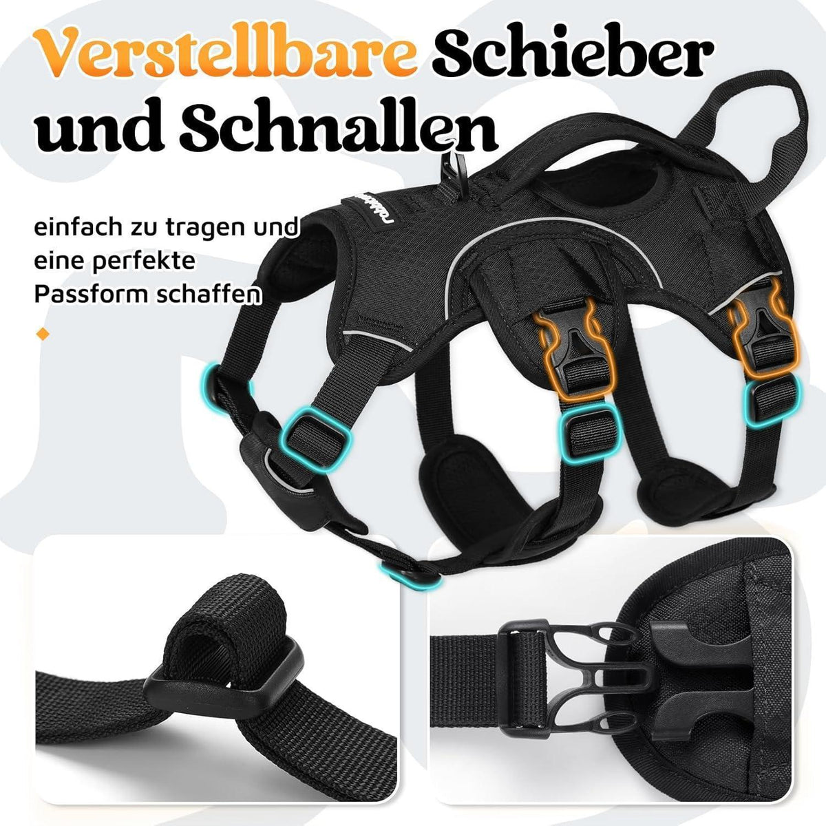 Ausbruchsicheres Hundegeschirr mit Griff, Schwarz S