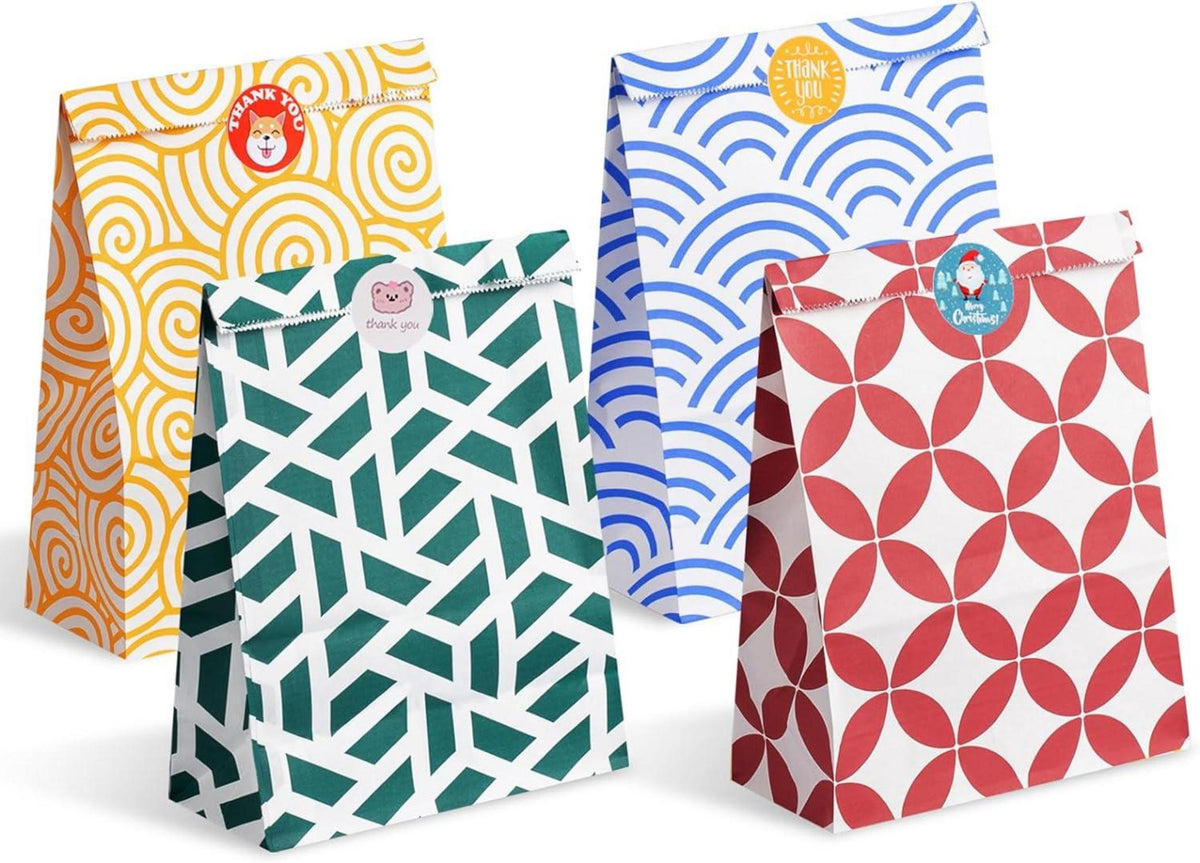 Parmedu Bunte Papiertüten mit Stickern 48 Stück 24*17*8cm