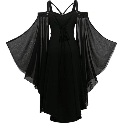 Gothic Kleid Damen Vintage Mittelalterlich mit Trompetenärmeln