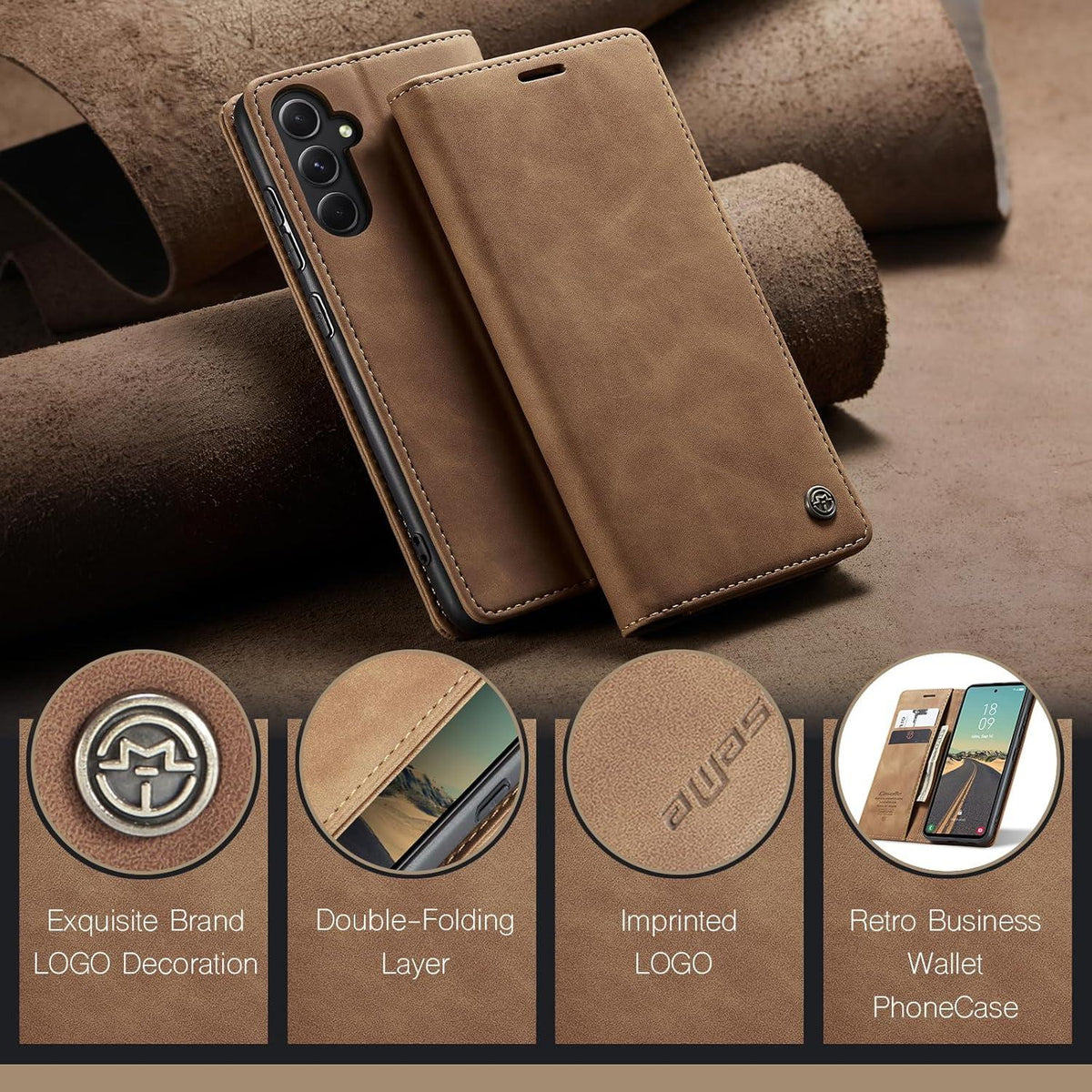 Samsung Galaxy S23 FE Handyhülle Leder Flip Case Braun Magnet Standfunktion