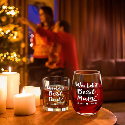 Weinglas und Whiskyglas Set für Mama und Papa, Weihnachtsgeschenk 520ml, Dad und Mum Geschenkidee 17oz