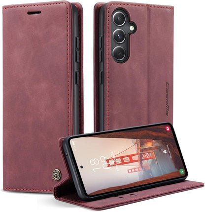 Samsung Galaxy S23 FE Handyhülle Leder Flip Case Weinrot
