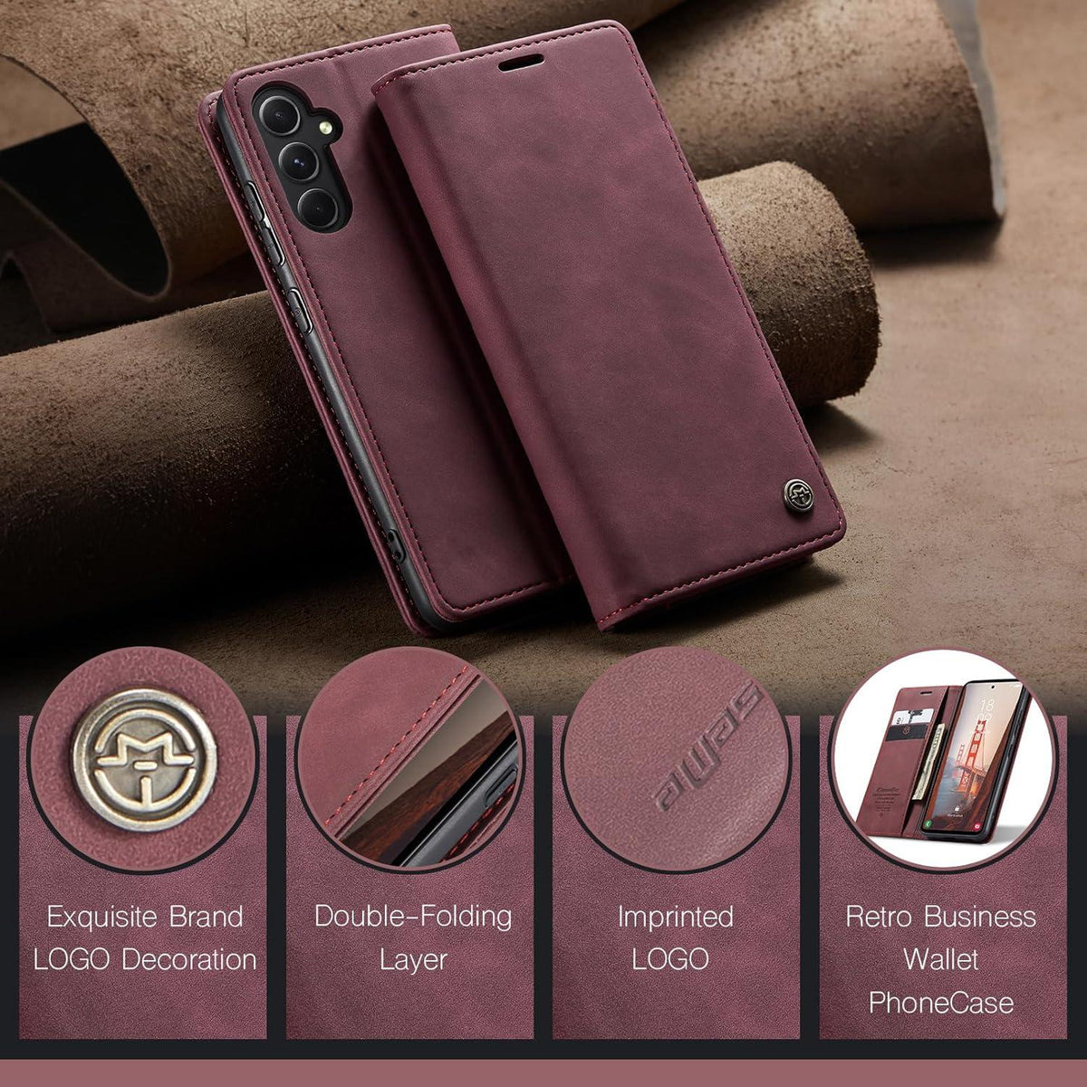 Handyhülle Samsung Galaxy S23 FE Leder Flip Case Standfunktion Magnet Wine