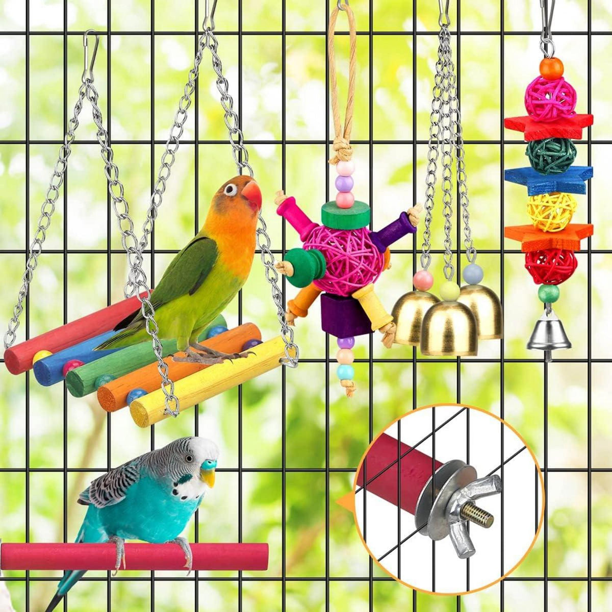 Buntes Vogelspielzeug Set für Sittiche & Nymphensittiche 9-teilig