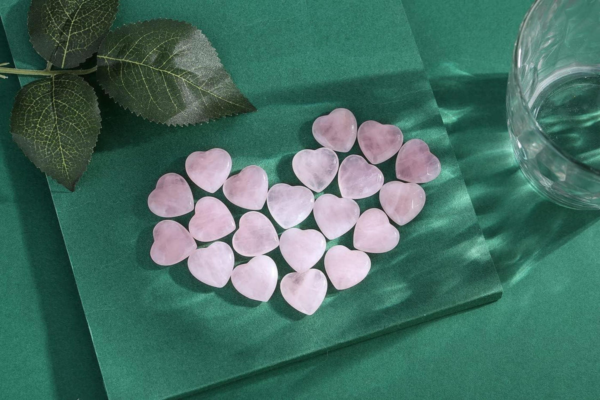 Rosenquarz Herz Kristalle Set Natürliche Edelsteine