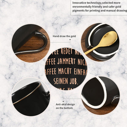 Große Marmor Kaffeetasse mit Spruch und Geschenkbox - Lustige schwarze