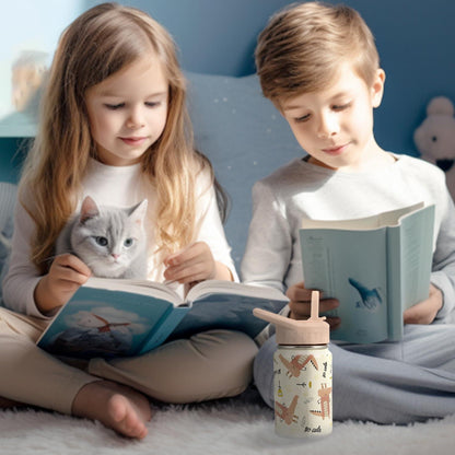 SANTECO Trinkflasche Kinder Edelstahl 350ml Strohhalm Auslaufsicher für Kindergarten Schule