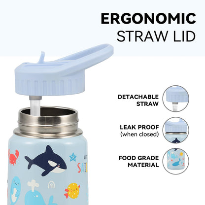 Trinkflasche Kinder Edelstahl 350ml mit Strohhalm Auslaufsicher Thermo