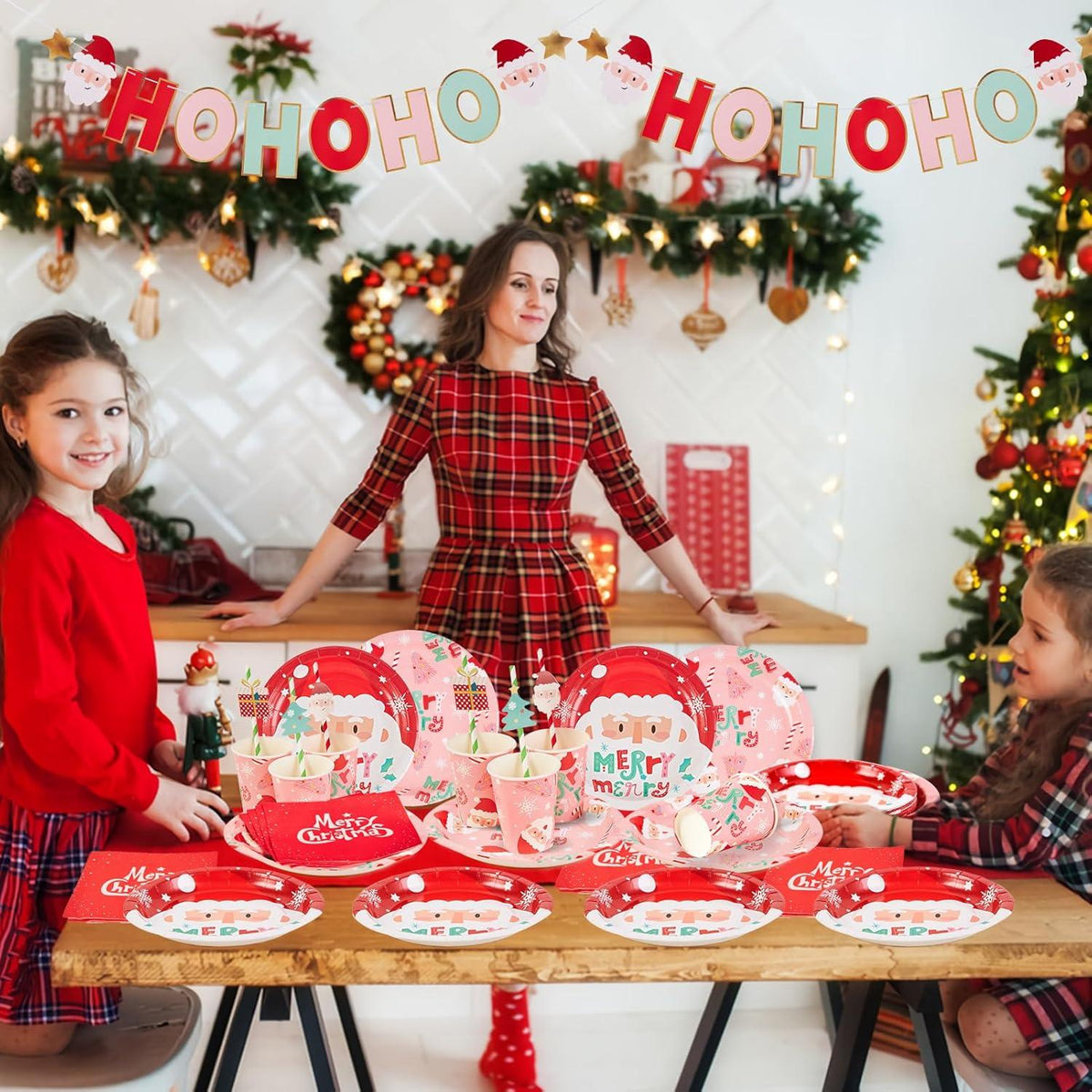 85-teiliges Weihnachten Partygeschirr Set Pappteller Servietten Pappbecher