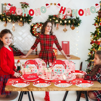 85-teiliges Weihnachten Partygeschirr Set Pappteller Servietten Pappbecher