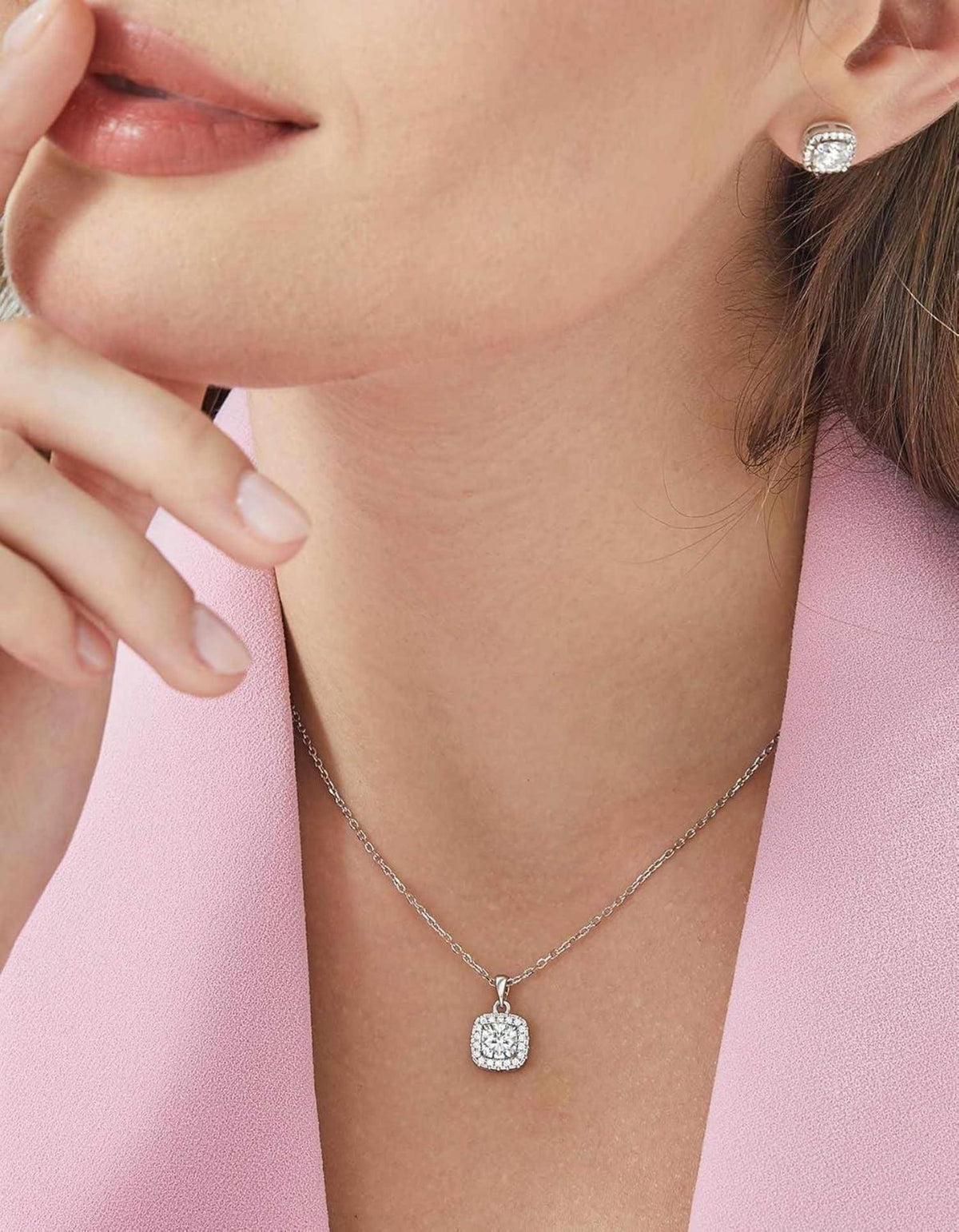 925 Silberkette mit 1 Karat Moissanit Anhänger Geschenkbox