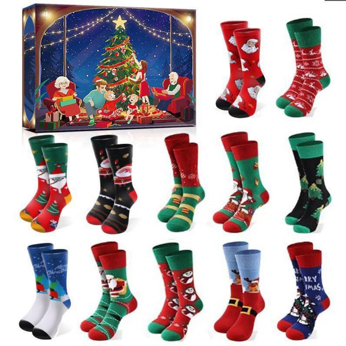 Weihnachtssocken Adventskalender 2025 Damen – 12 Paare Lustige Socken