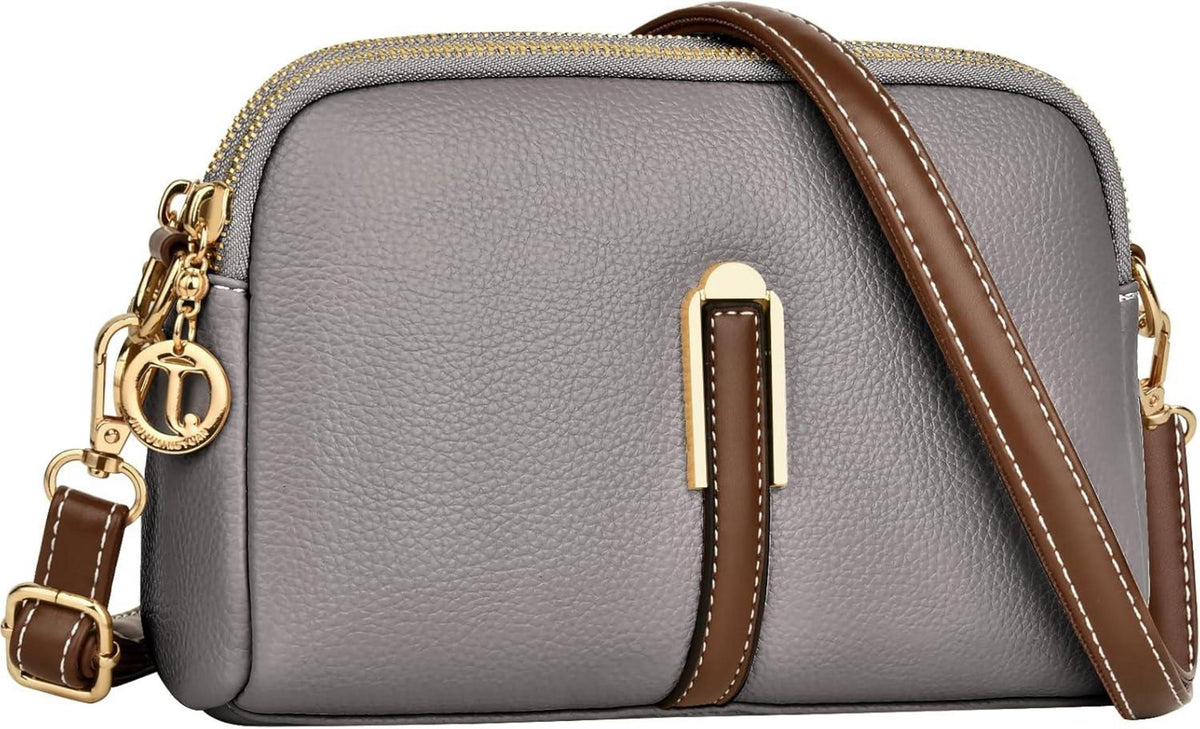 Kleine Damen Umhängetasche Crossbody Bag Leder Weich Reißverschluss