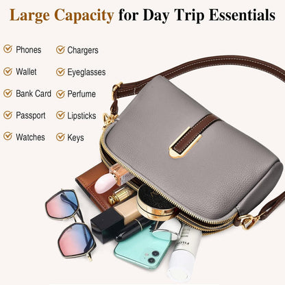 Kleine Damen Umhängetasche Crossbody Bag Leder Weich Reißverschluss