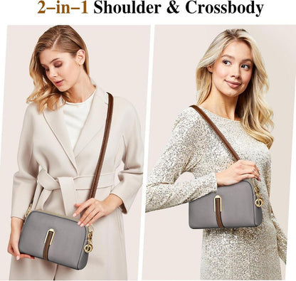 TEUEN Umhängetasche Damen Leder Crossbody Schultertasche Reißverschluss Grau
