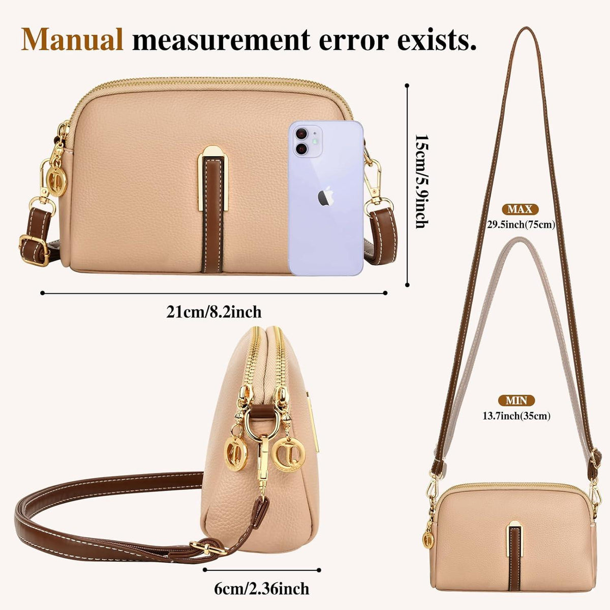 TEUEN Damen Umhängetasche Crossbody Leder Handtasche Khaki