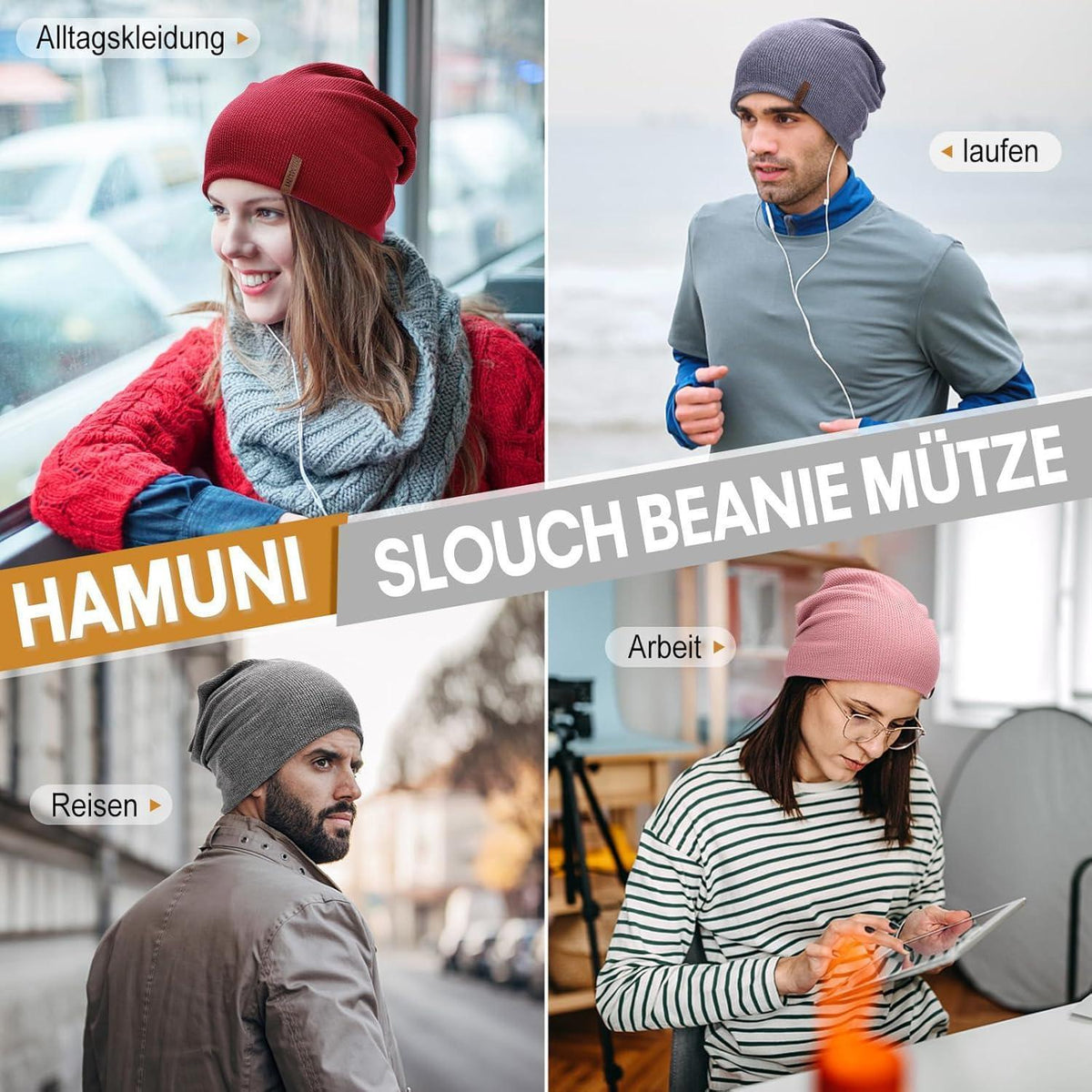 Damen Slouch Beanie Mütze – Hellblau, Weich & Bequem